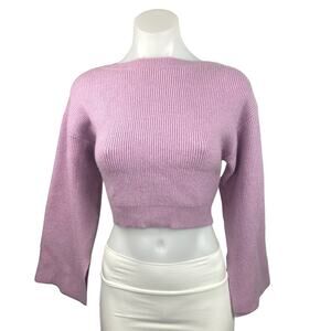 Asos Women's Purple Long Sleeve Crew Neck Knit Pullover Cropped Sweater Top Sz 6